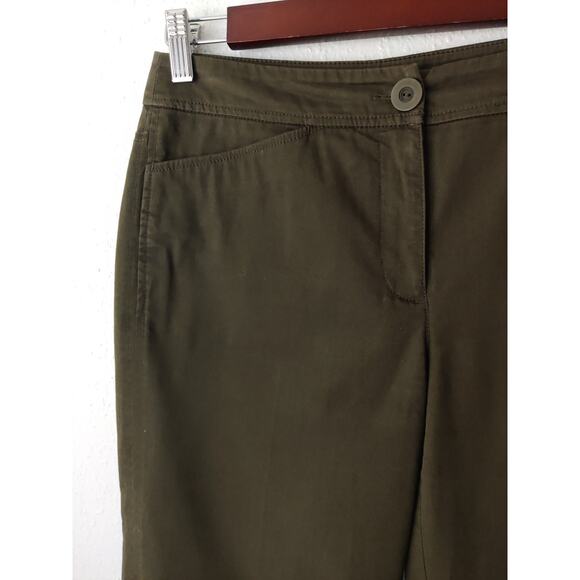 Eileen Fisher Petite Olive Green Cotton Blend Wide Leg Cropped Trousers 2/4P - Picture 2 of 7